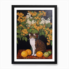 Hydrangea With A Cat 3 Art Nouveau Klimt Style Art Print