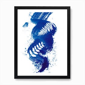 Abstract Blue Plant Twirl Art Print