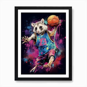  A Possum In Basketball Kit Vibrant Paint Splash 3 Art Print