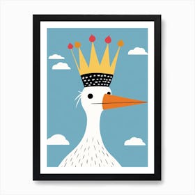 Little Stork Wearing A Crown Art Print