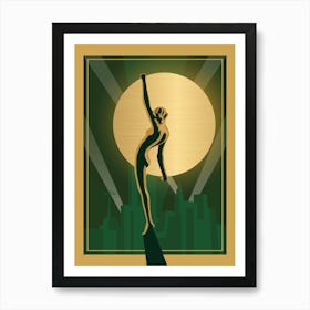 Art Deco Woman Print 1 Green & Gold Art Print