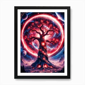 Red Fantasy Space Tree Art Print