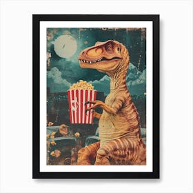 Dinosaur Eating Popcorn Retro Collage 1 Affiche