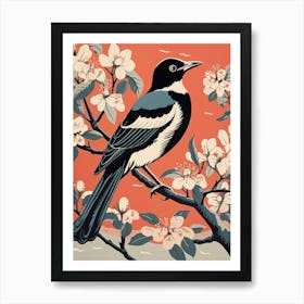 Vintage Bird Linocut Magpie 3 Art Print
