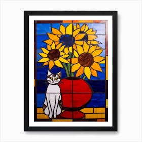 Sunflower With A Cat 1 De Stijl Style Mondrian Art Print