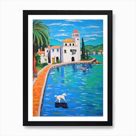 Painting Of A Dog In Isola Bella Garden, Italy In The Style Of Matisse 04 Art Print