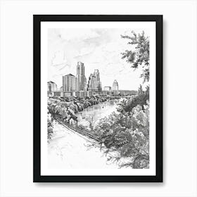 Skyline Austin Texas Black And White Drawing 2 Art Print