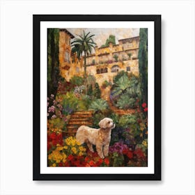 Painting Of A Dog In Alhambra Gardens, Spain In The Style Of Gustav Klimt 01 Art Print