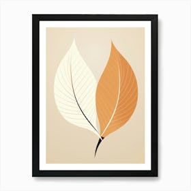 Two Leaves On A Beige Background Art Print