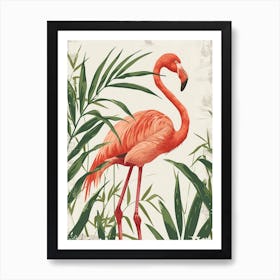American Flamingo And Ginger Plants Minimalist Illustration 2 Art Print