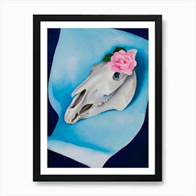 Georgia OKeeffe - Horses Skull with Pink Rose 1 Art Print