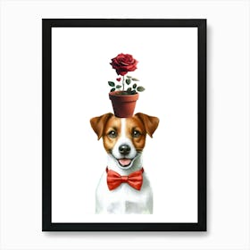 Jack Russell With Rose Art Print
