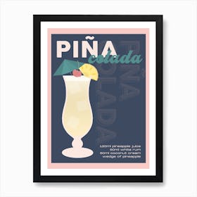 Navy Piña Colada Cocktail Art Print