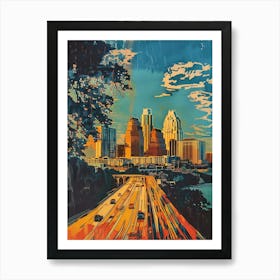 The Domain Austin Texas Colourful Blockprint 3 Art Print