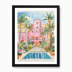 The Waldorf Astoria Beverly Hills   Beverly Hills, California  Resort Storybook Illustration 3 Art Print