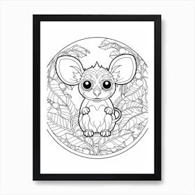 Line Art Jungle Animal Tarsier 3 Art Print