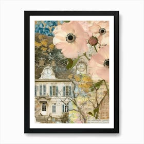 Blush Pink Flowers Scrapbook Collage Cottage 1 Art Print