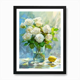 White Roses In A Vase 1 Art Print