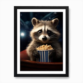 Cartoon Cozumel Raccoon Eating Popcorn At The Cinema 1 Art Print