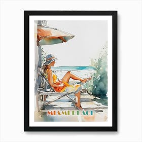 Miami Beach Watercolor Painting Art Print