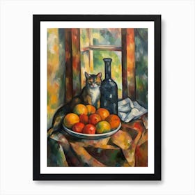 Flower Vase Stock With A Cat 4 Impressionism, Cezanne Style Art Print