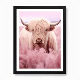 Curious Pink Highland Cow Art Print