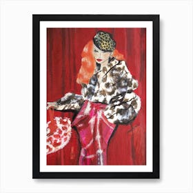 Parisian Woman In Leopard Print Tartan Red and Pink Collage Art Print