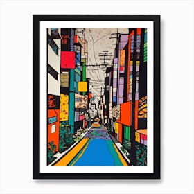 Painting Of A Tokyo With A Cat In The Style Of Of Pop Art 1 Art Print