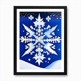 Diamond Dust, Snowflakes, Blue & White Illustration Art Print