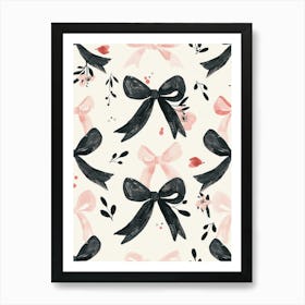 Pink And Black Bows 3 Pattern Art Print