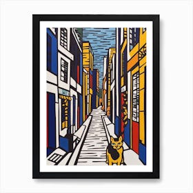 Painting Of Buenos Aires With A Cat In The Style Of Pop Art, Illustration Style 3 Art Print