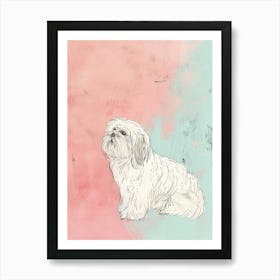  Lhasa Dog Pastel Line Watercolour Illustration  1 Art Print