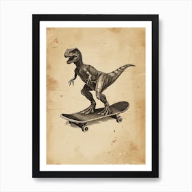 Vintage Ouranosaurus Dinosaur On A Skateboard 1 Art Print