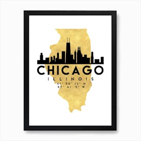 Chicago Illinois Silhouette City Skyline Map Art Print