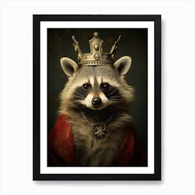 Vintage Portrait Of A Common Raccoon Wearing A Crown 4 Art Print