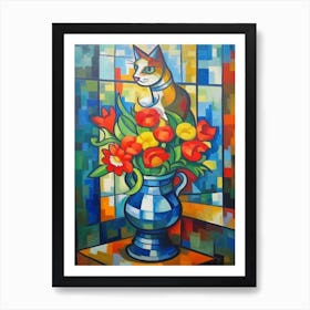 Snapdragon With A Cat 2 Cubism Picasso Style Art Print