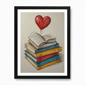 Books And Heart Art Print