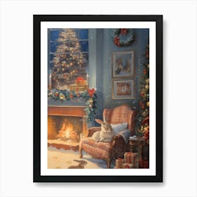 Christmas Rabbits In The Living Room Art Print