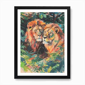 Asiatic Lion Mating Rituals Fauvist Painting 1 Art Print