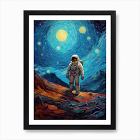 Astronaut In A Starry Night 4 Art Print