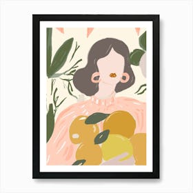 Illustration Of A Woman Holding Lemons Art Print