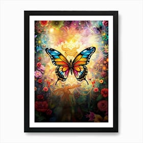 Butterfly And Flowers 5 Art Print