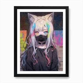 Kawaii Aesthetic Colorful Nekomimi Anime Cat Girl Urban Graffiti Style 2 Art Print