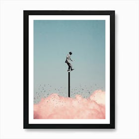 Balancing On One Leg Above The Clouds Art Print