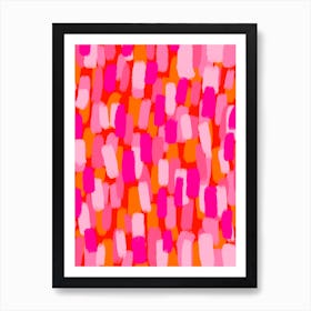 Pink and Orange Brush Strokes Abstract Art Print