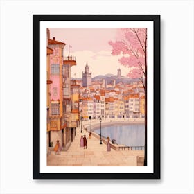 Santander Spain 6 Vintage Pink Travel Illustration Art Print