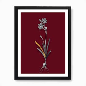 Vintage Coppertips Black and White Gold Leaf Floral Art on Burgundy Red n.1168 Art Print