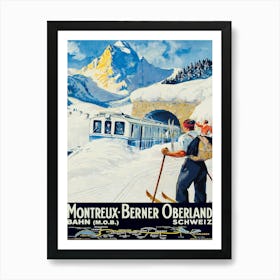 Skiers At Montreux, Switzerland Art Print