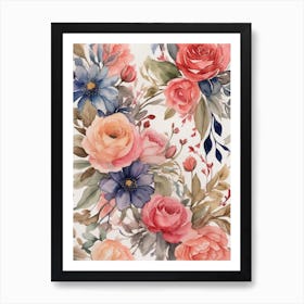 Watercolor Floral Pattern 1 Art Print