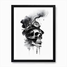 Skull With Watercolor Effects 1 Stream Punk Art Print